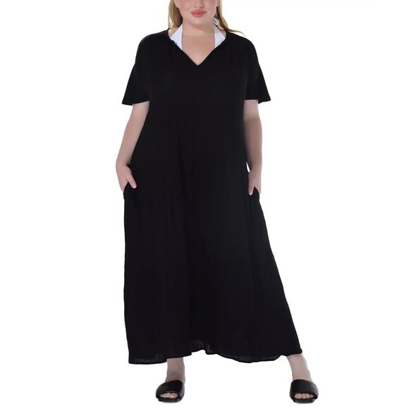 Raviya Ravyia Plus Size Short-Sleeve Textured Cover-Up Dress Black Size 3XL 0971 - Picture 3 of 3